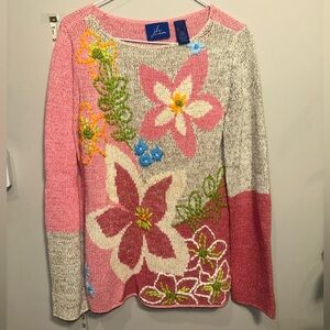 JH Collectibles Pink and Gray Floral Sweater